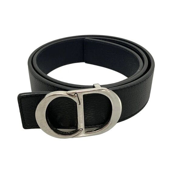 Auth DIOR/ChristianDior - 4371PLTAMH16Q100 Black Silver Leather Hardware Belt - Picture 2 of 5